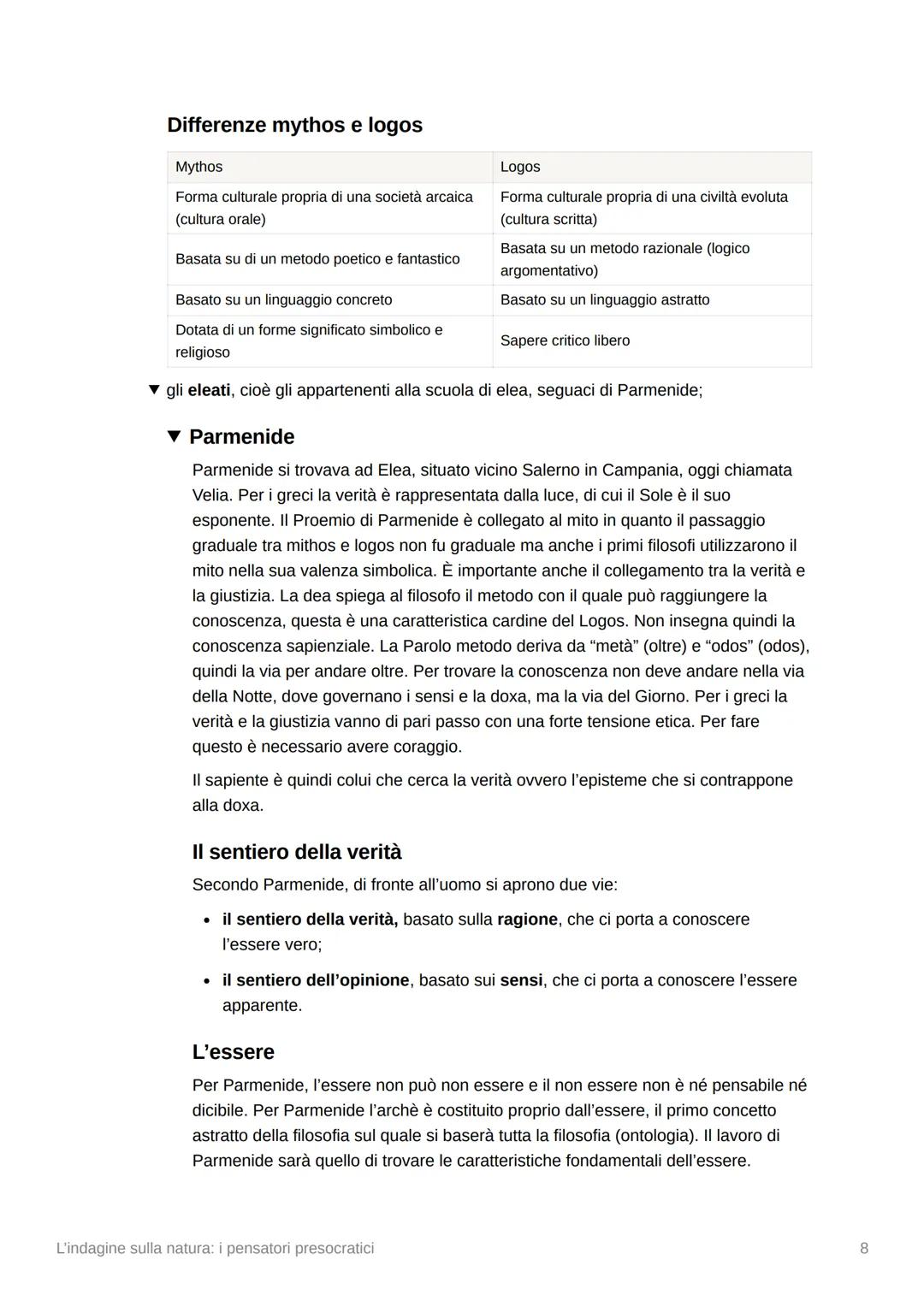 V
L'indagine sulla natura: i pensatori
presocratici
▼ La nascita della filosofia greca
La tradizione concorda nel ritenere che il pensiero f