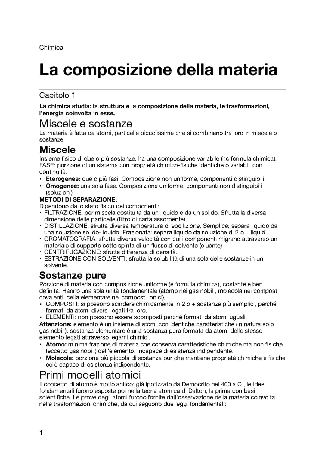 La composizione della materia - test medicina