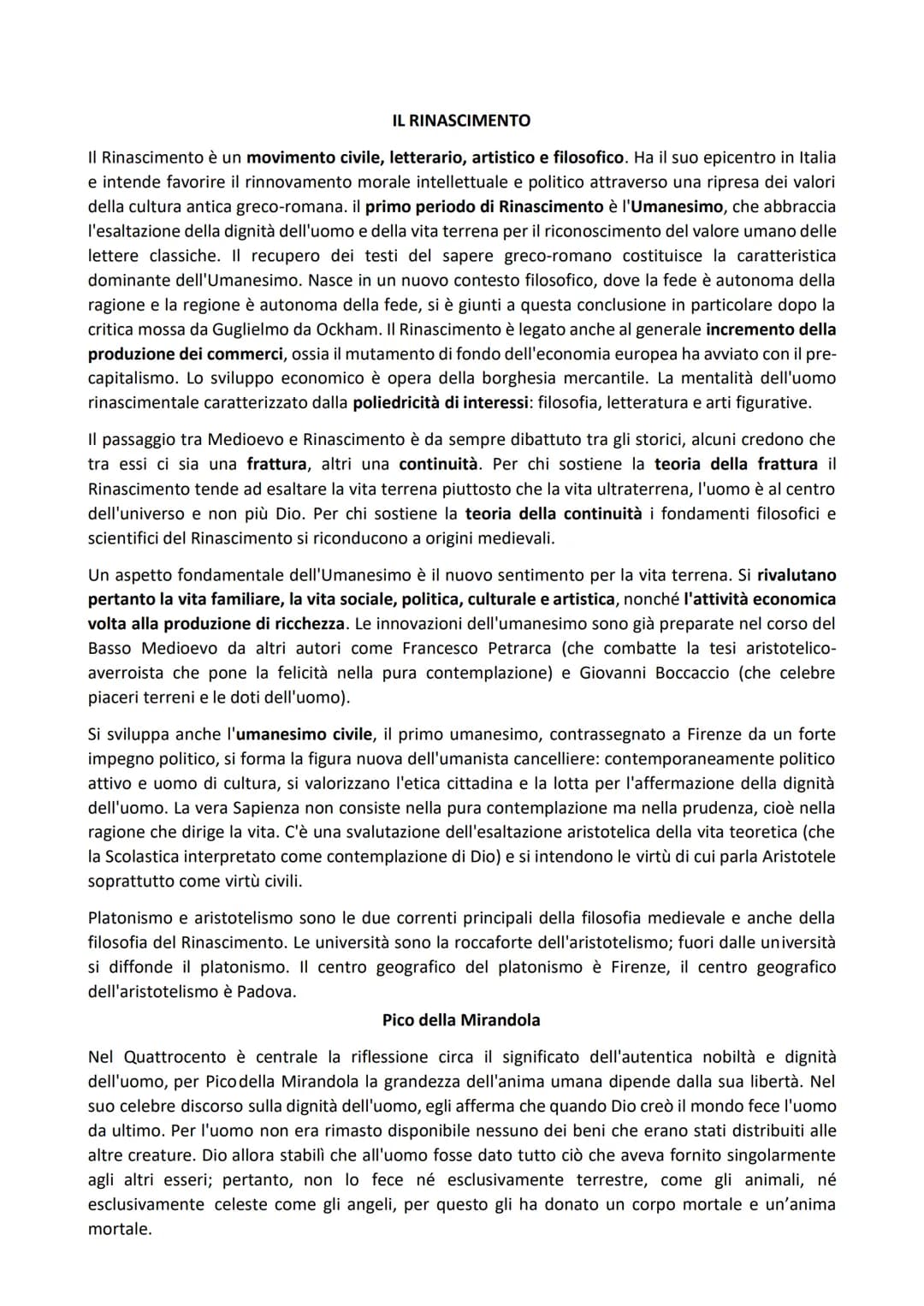 IL RINASCIMENTO
Il Rinascimento è un movimento civile, letterario, artistico e filosofico. Ha il suo epicentro in Italia
e intende favorire 