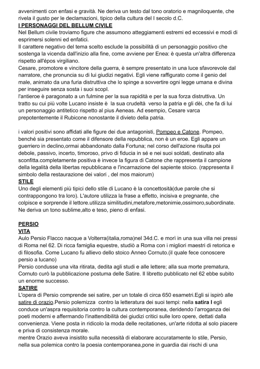 Lucano e Persio sono tra i protagonisti della fioritura letteraria che caratterizza l'età di
Nerone. Sebbene i generi a cui questi autori si