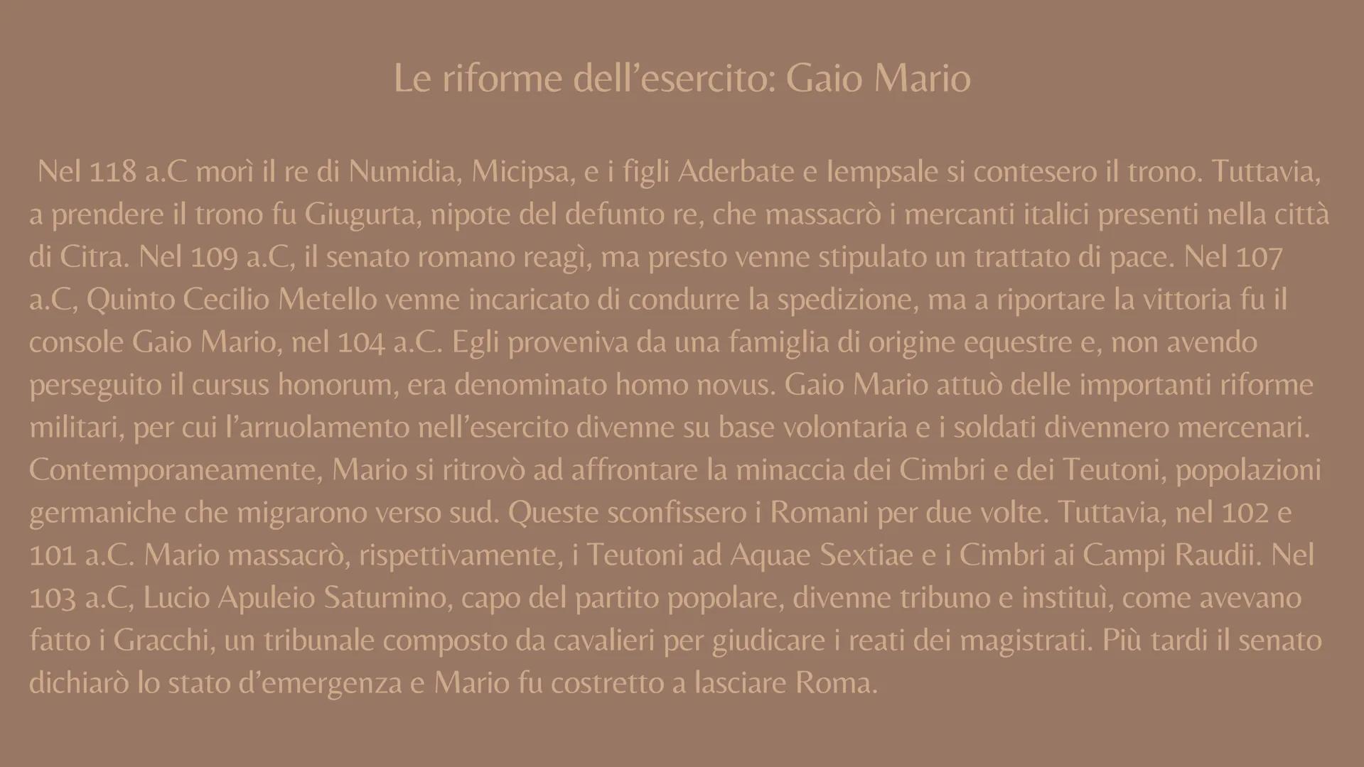 # La crisi della repubblica

I tentativi di riforma sociale dei Gracchi
Gaio Mario e le riforme dell'esercito
La guerra sociale e la prima g