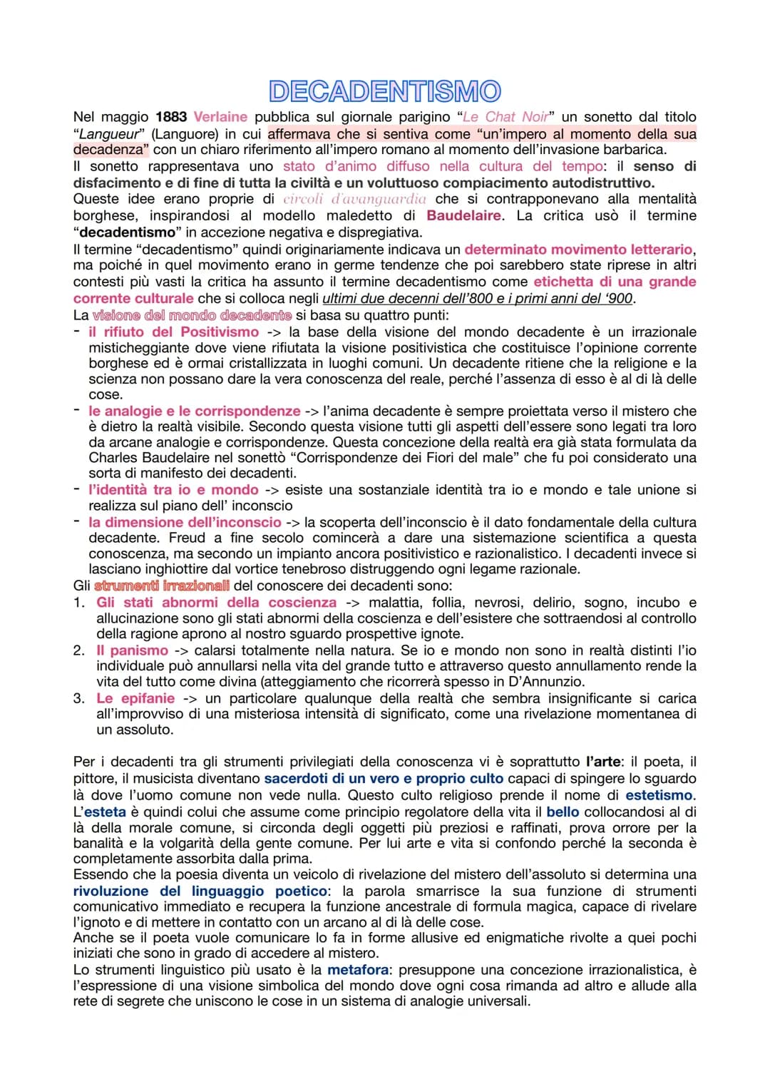Il decadentismo: Baudelaire, D’Annunzio e Pascoli