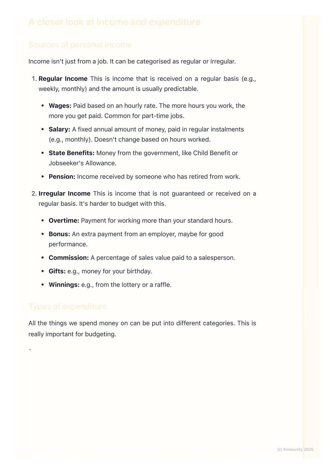# Income and Expenditure

An introduction to income and expenditure

This topic is all about money coming in and money going out. Income is 