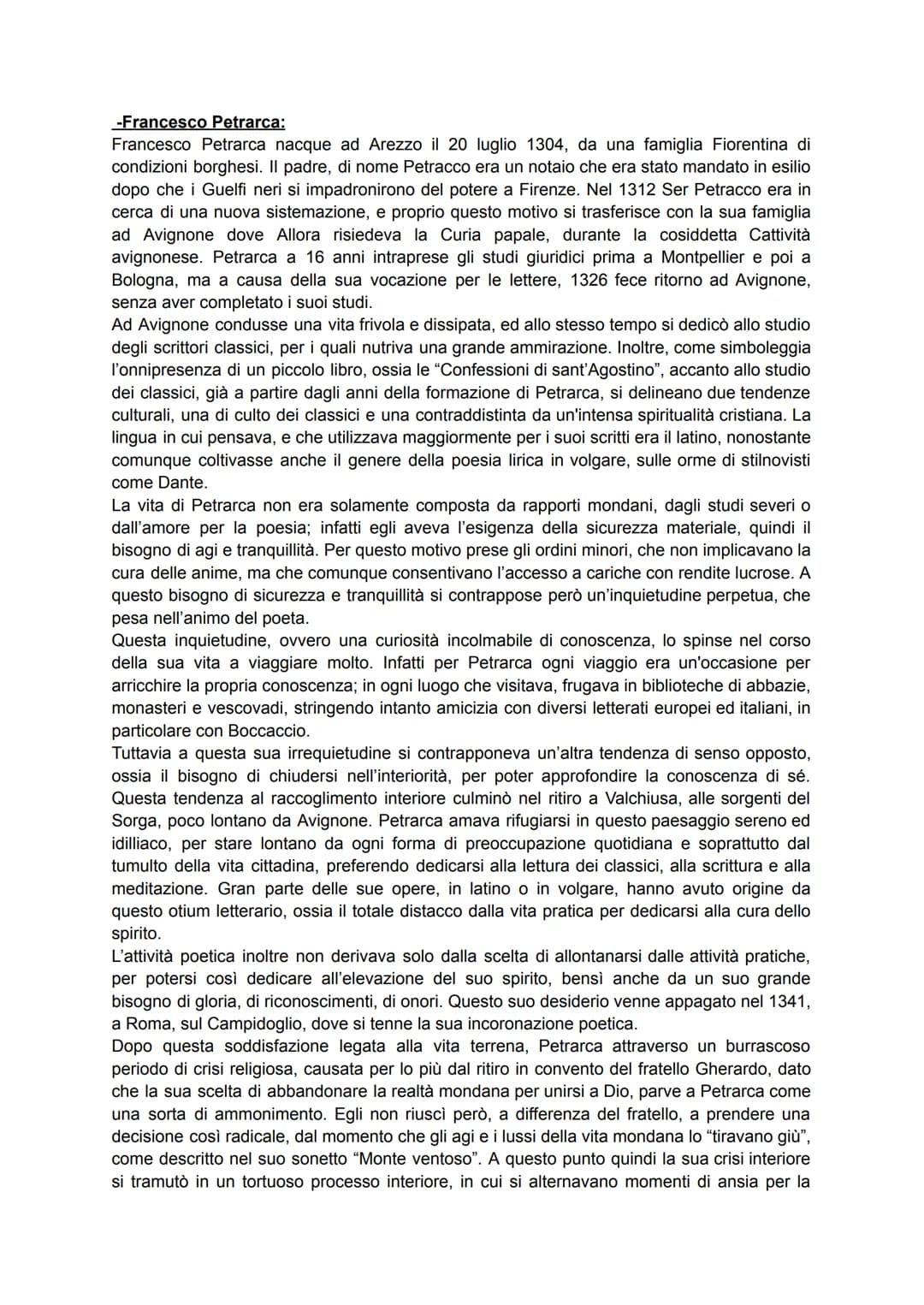 -Francesco Petrarca:
Francesco Petrarca nacque ad Arezzo il 20 luglio 1304, da una famiglia Fiorentina di
condizioni borghesi. Il padre, di 