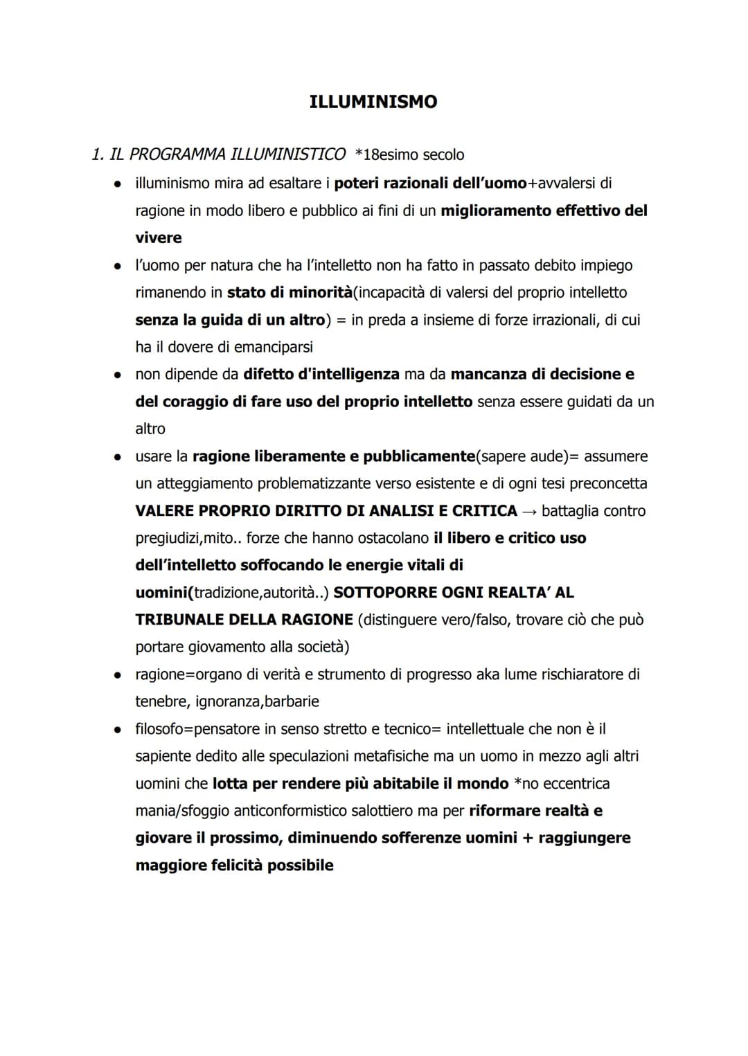 1. IL PROGRAMMA ILLUMINISTICO *18esimo secolo
• illuminismo mira ad esaltare i poteri razionali dell'uomo+avvalersi di
ragione in modo liber