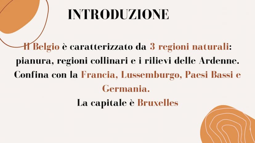 IL BELGIO INTRODUZIONE
Belgio è caratterizzato da 3 regioni naturali:
pianura, regioni collinari e i rilievi delle Ardenne.
Confina con la F