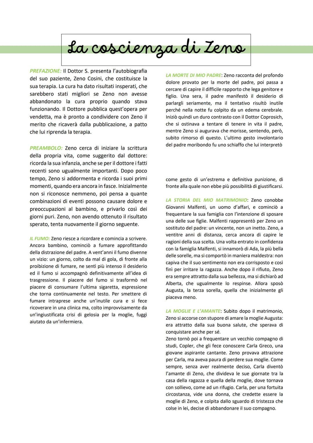 La coscienza di Zeno
PREFAZIONE: II Dottor S. presenta l'autobiografia
del suo paziente, Zeno Cosini, che costituisce la
sua terapia. La cur