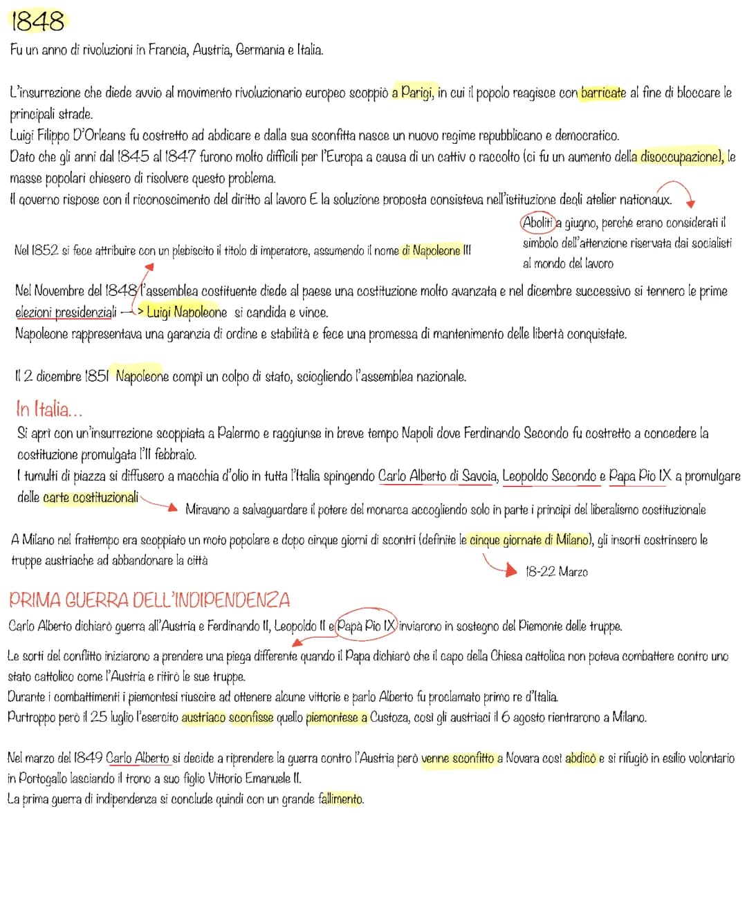 Le tre guerre d'indipendenza: schema e riassunto