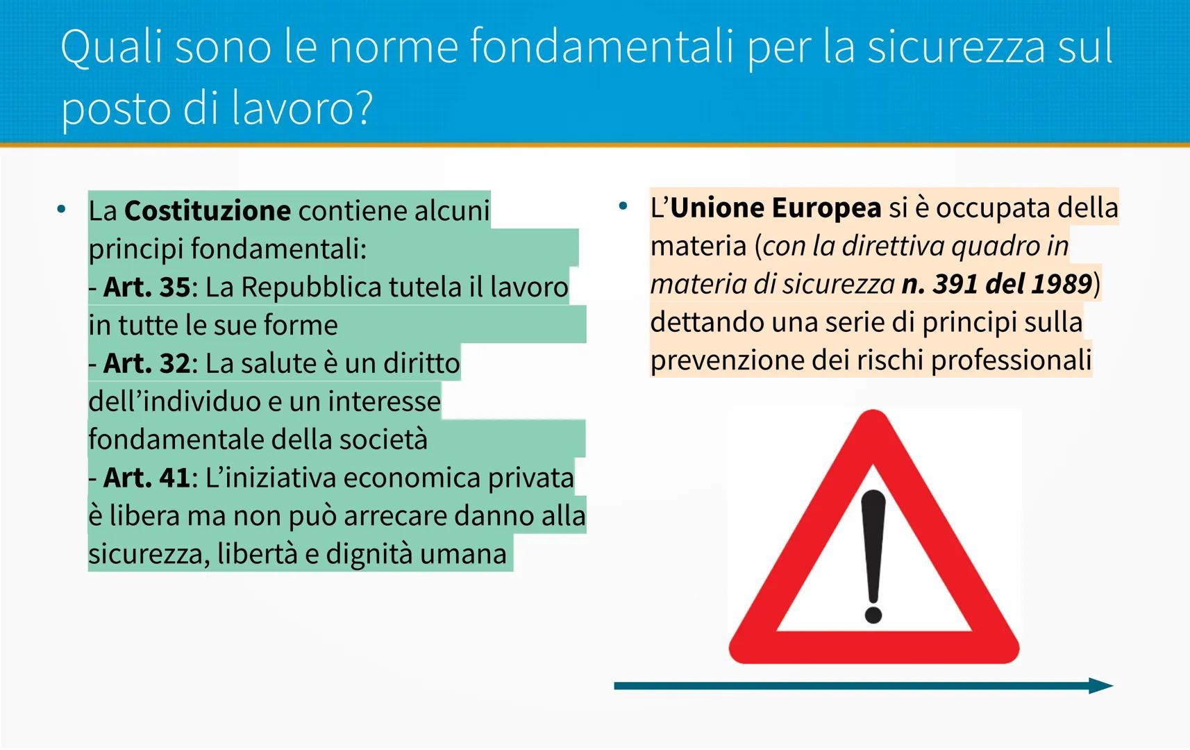 Sicurezza negli ambienti
di lavoro
- L'inquadramento normativo D.lgs 81/08
- Organizzazione della prevenzione aziendale
- Soggetti aziendali