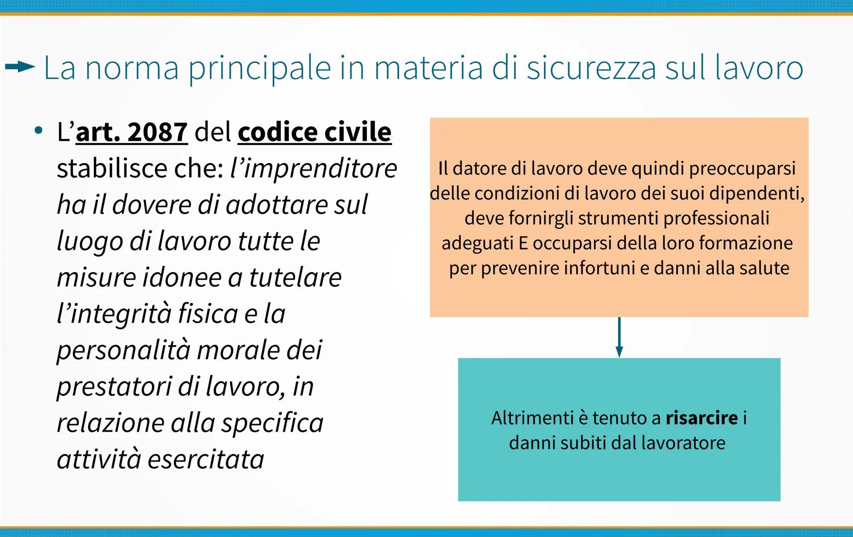 Sicurezza negli ambienti
di lavoro
- L'inquadramento normativo D.lgs 81/08
- Organizzazione della prevenzione aziendale
- Soggetti aziendali