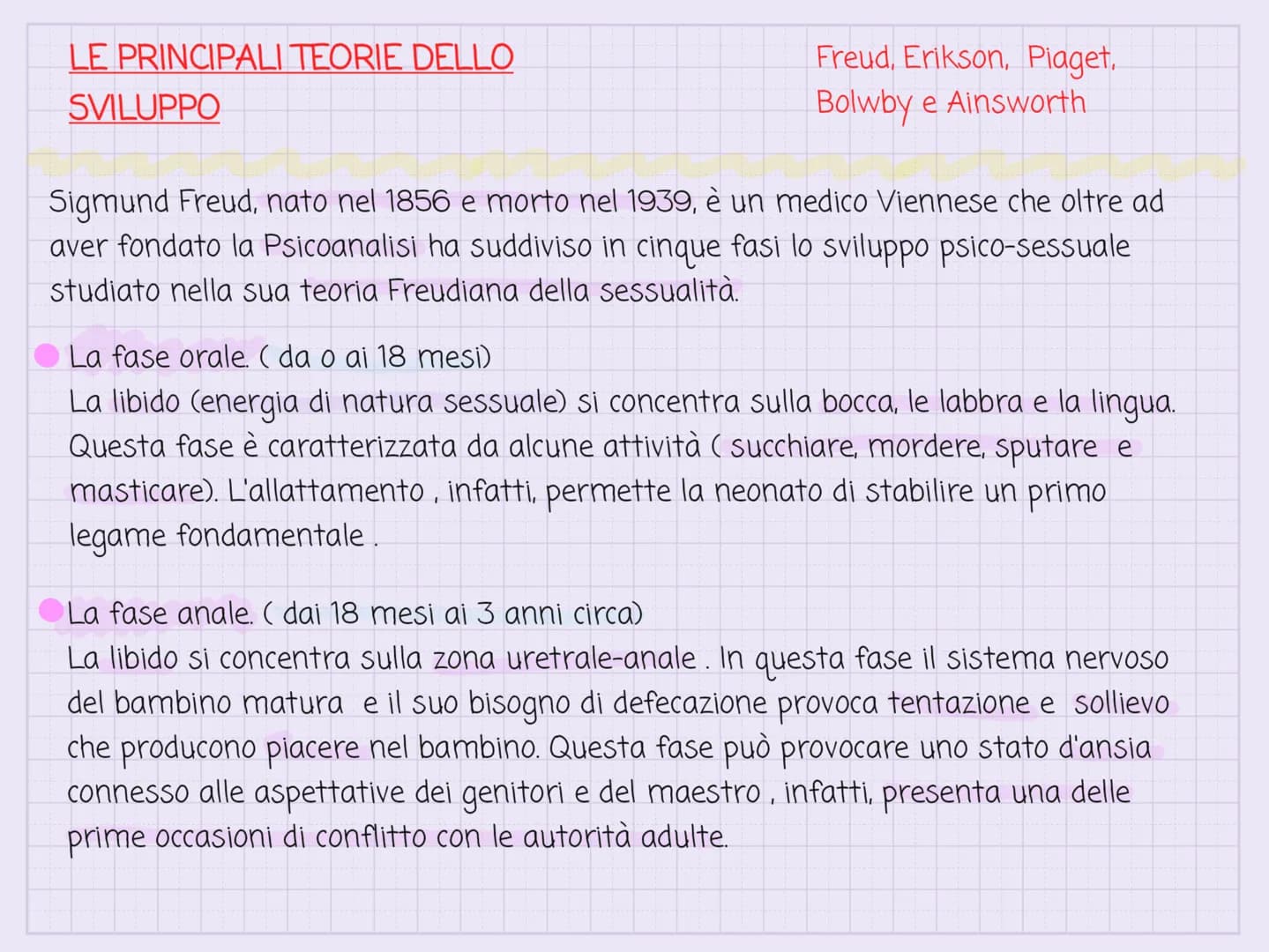 LE PRINCIPALI TEORIE DELLO
SVILUPPO
Freud, Erikson, Piaget.
Bolwby e Ainsworth
Sigmund Freud, nato nel 1856 e morto nel 1939, è un medico Vi