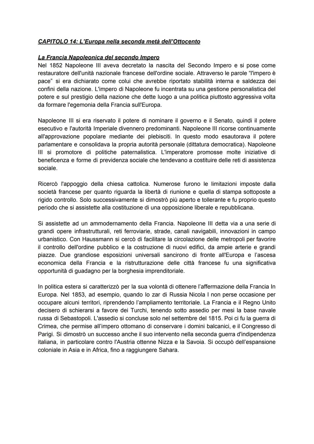 CAPITOLO 14: L'Europa nella seconda metà dell'Ottocento
La Francia Napoleonica del secondo Impero
Nel 1852 Napoleone III aveva decretato la 