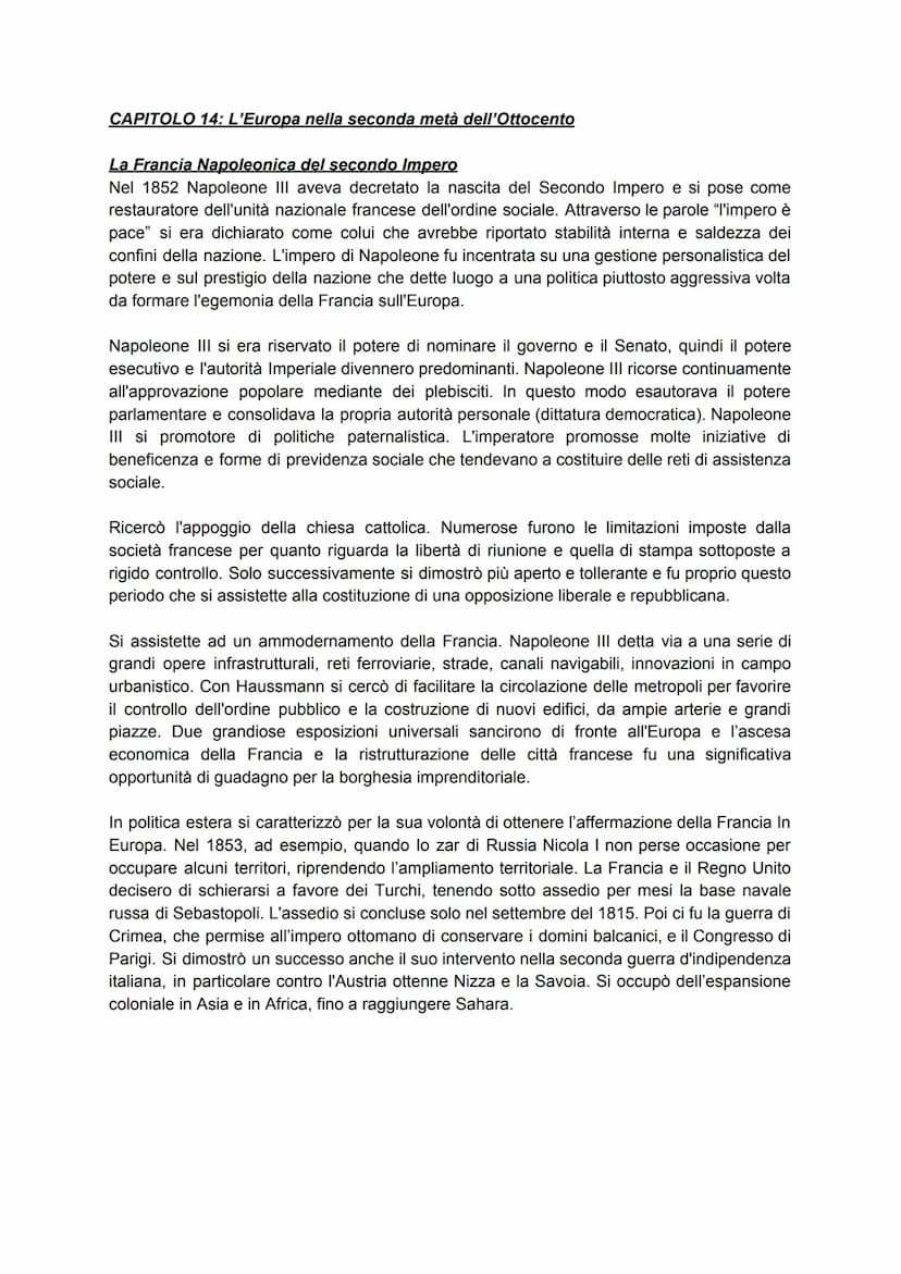 CAPITOLO 14: L'Europa nella seconda metà dell'Ottocento
La Francia Napoleonica del secondo Impero
Nel 1852 Napoleone III aveva decretato la 