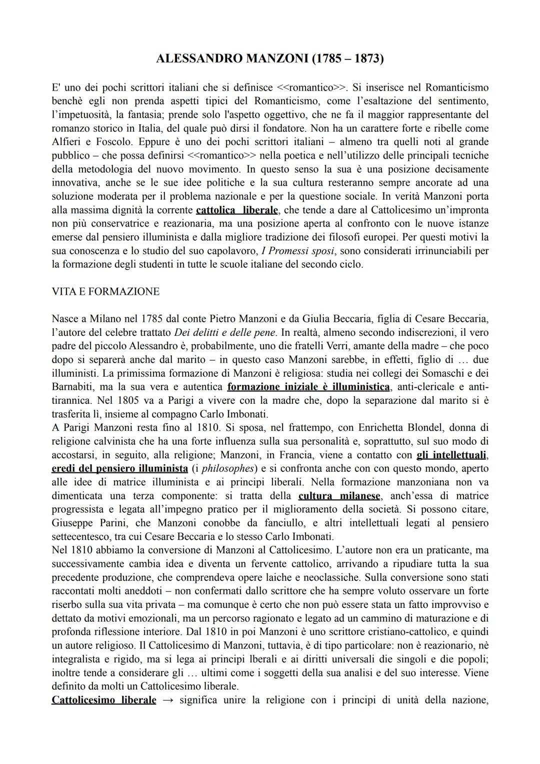 ALESSANDRO MANZONI (1785 - 1873)
E' uno dei pochi scrittori italiani che si definisce <<romantico>>. Si inserisce nel Romanticismo
benchè eg