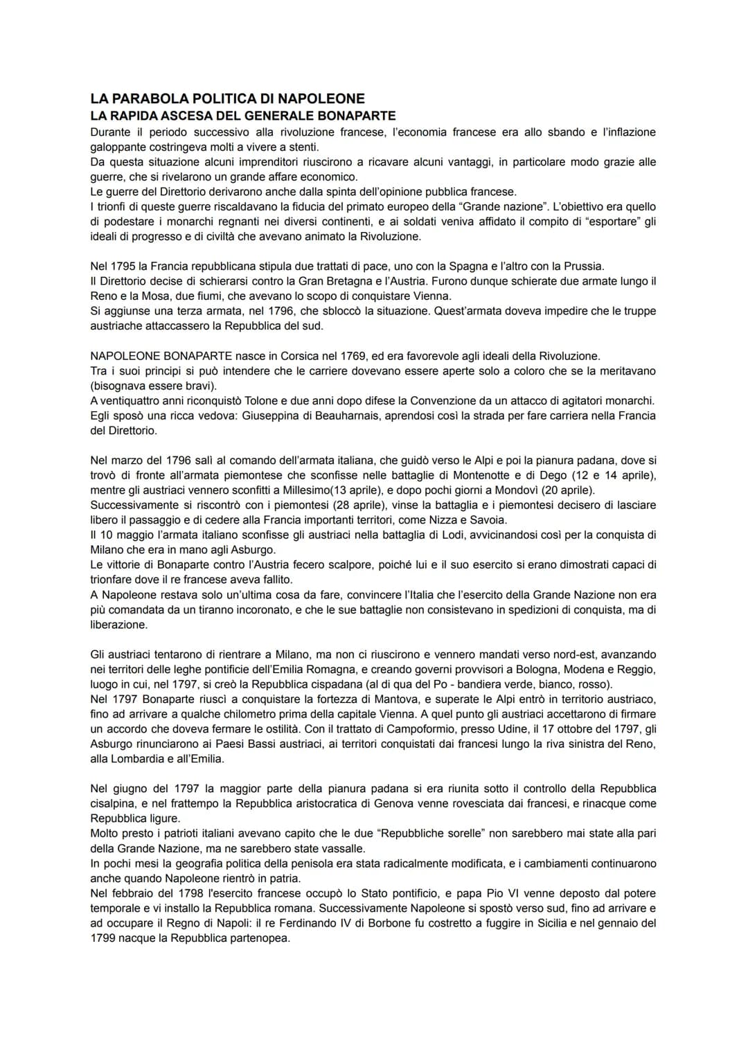 LA PARABOLA POLITICA DI NAPOLEONE
LA RAPIDA ASCESA DEL GENERALE BONAPARTE
Durante il periodo successivo alla rivoluzione francese, l'economi
