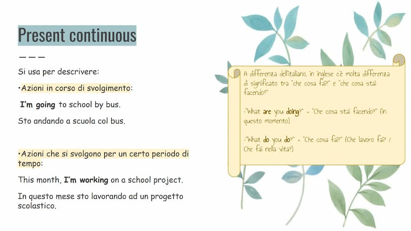 Present continuous
VS
Present simple
Le strutture e come utilizzarli Present simple
Si usa per:
•Parlare di azioni abituali:
She always drin