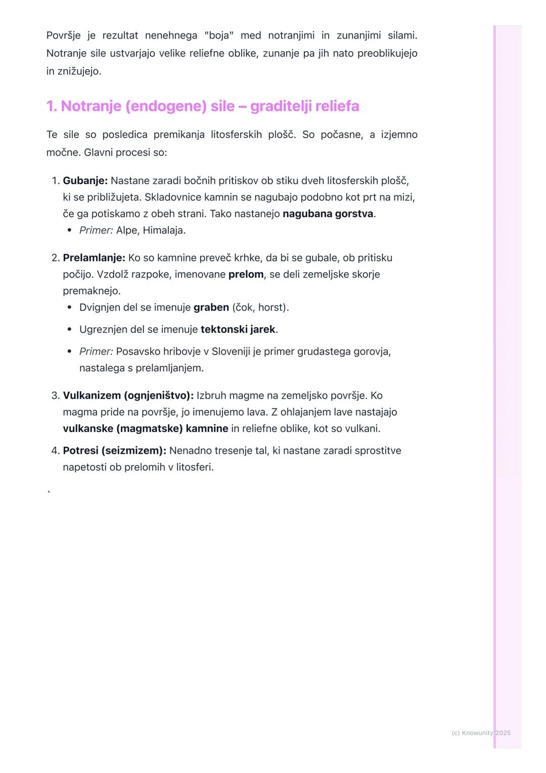 # Oblikovanje površja

Splošno o oblikovanju površja

Zemeljsko površje se nenehno spreminja. Ni statično. Na videz trdna tla pod
našimi nog