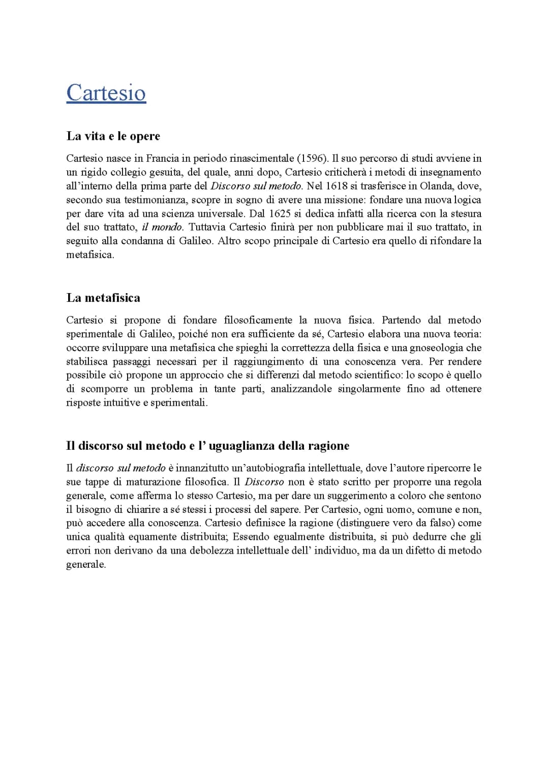 Cartesio, filosofia