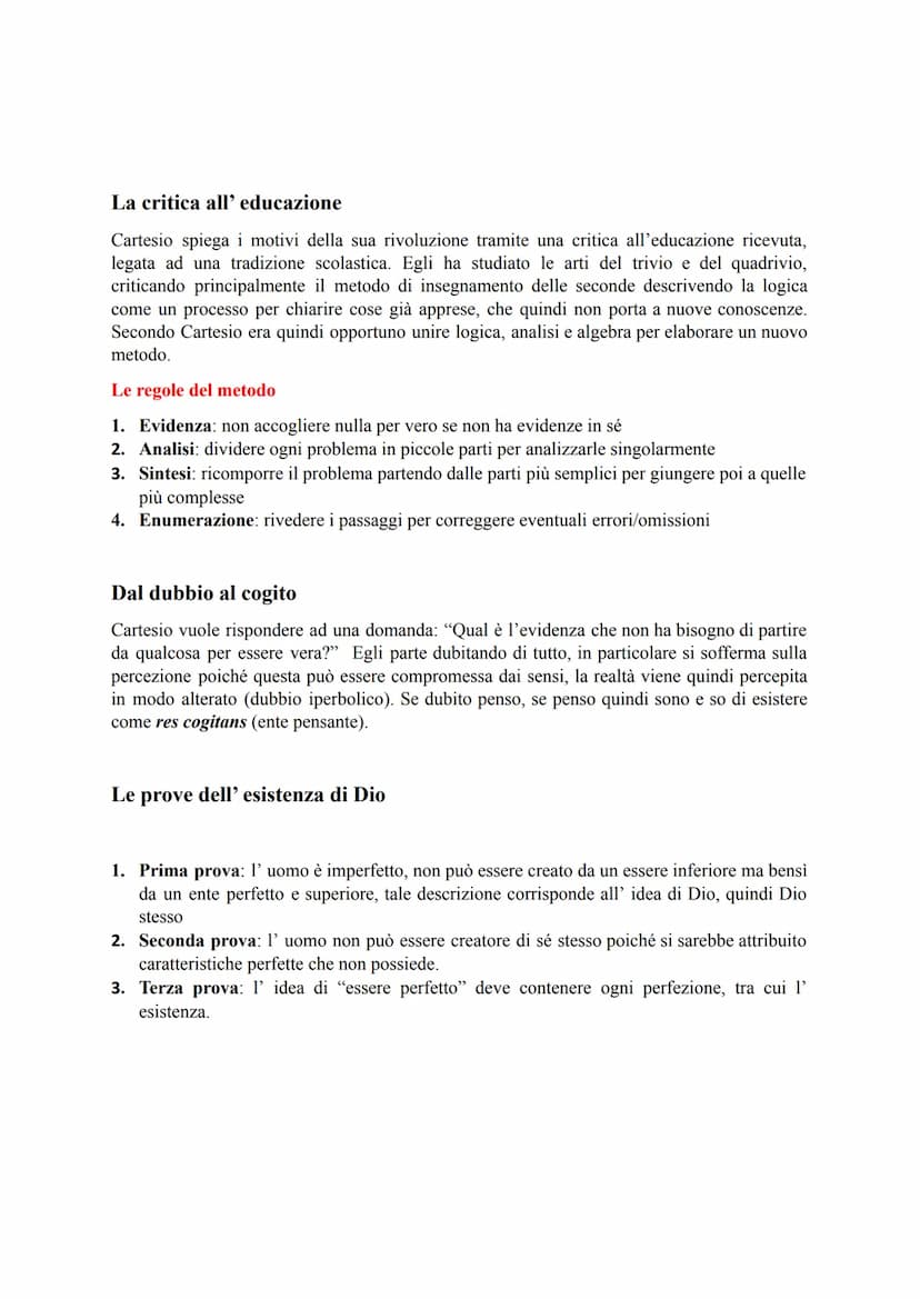 Cartesio
La vita e le opere
Cartesio nasce in Francia in periodo rinascimentale (1596). Il suo percorso di studi avviene in
un rigido colleg