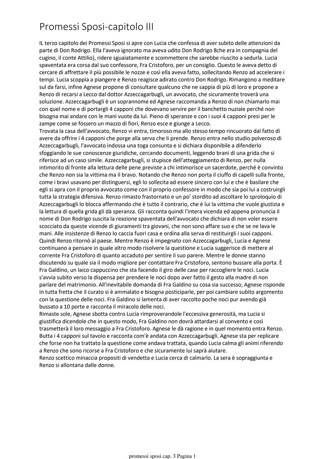 Promessi Sposi-capitolo III
Il terzo capitolo dei Promessi Sposi si apre con Lucia che confessa di aver subito delle attenzioni da
parte di 
