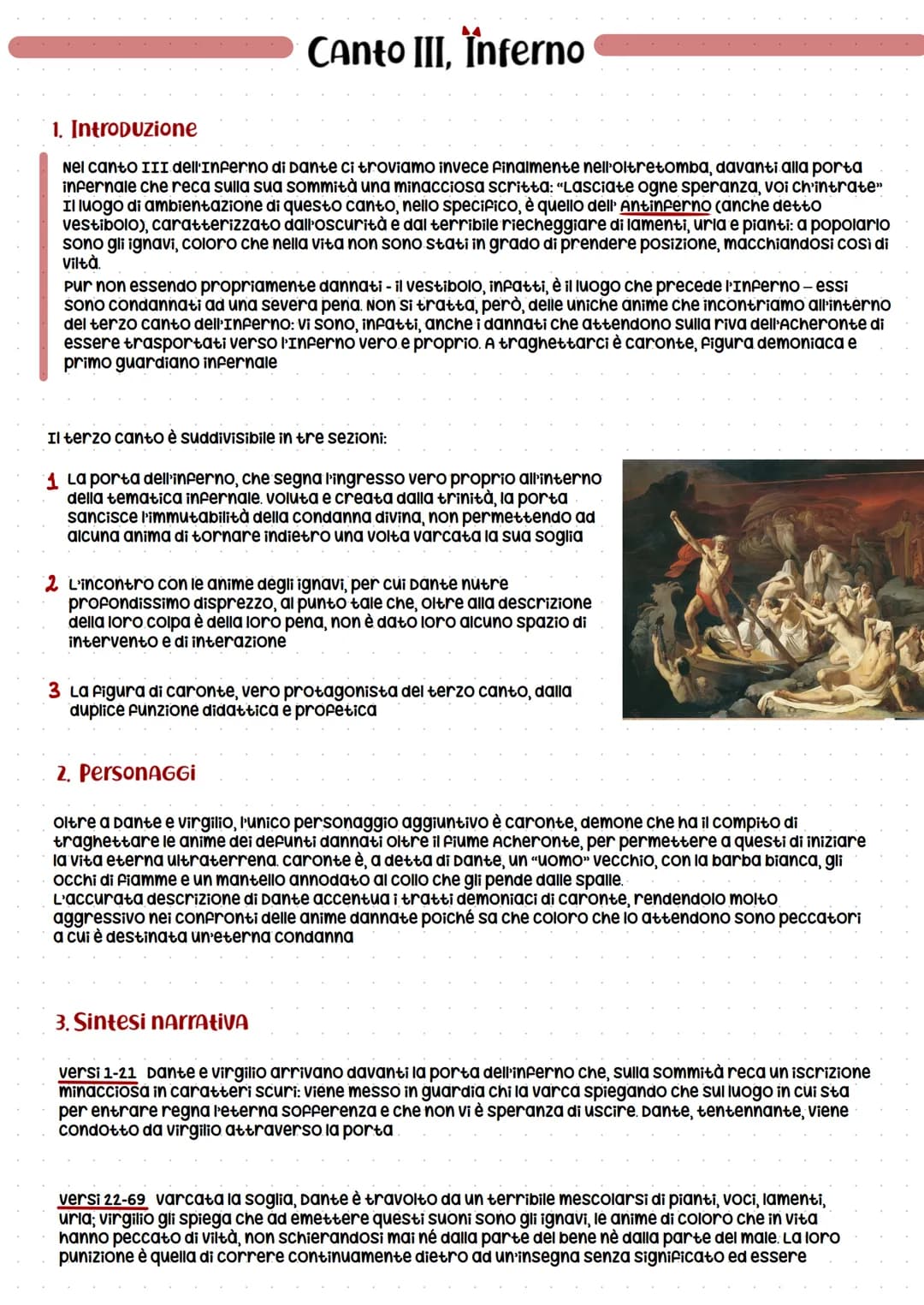 Canto III, Inferno
1. Introduzione
Nel canto III dell'Inferno di Dante ci troviamo invece finalmente nell'oltretomba, davanti alla porta
inf
