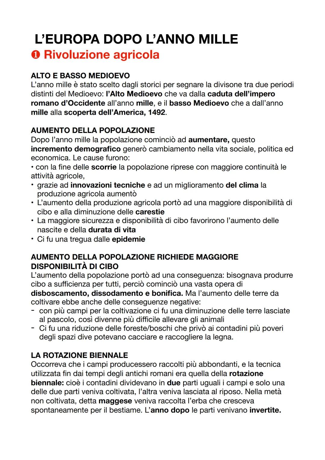 L'EUROPA DOPO L'ANNO MILLE
→ Rivoluzione agricola
ALTO E BASSO MEDIOEVO
L'anno mille è stato scelto dagli storici per segnare la divisone tr
