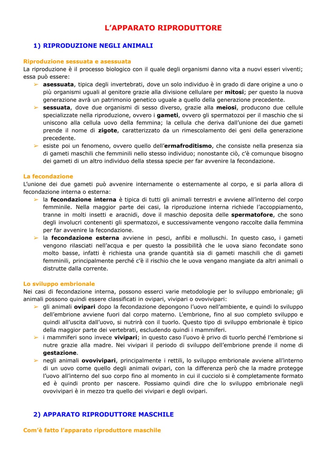 L'APPARATO RIPRODUTTORE
1) RIPRODUZIONE NEGLI ANIMALI
Riproduzione sessuata e asessuata
La riproduzione è il processo biologico con il quale