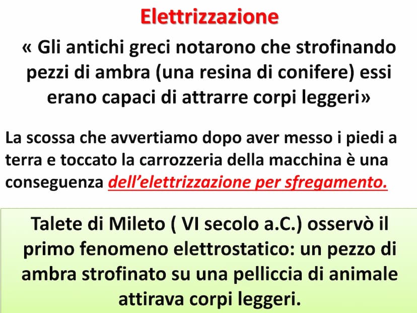 Cariche elettriche
Esistono due tipi di cariche elettriche: positive
(protoni) e negative (elettroni)" Elettrizzazione
<< Gli antichi greci 