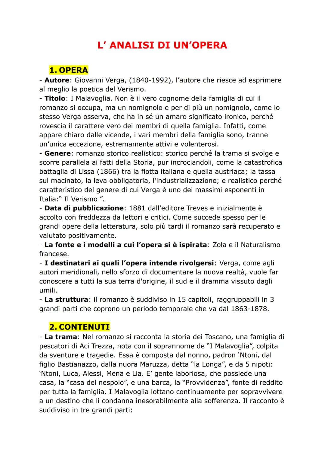 L'ANALISI DI UN'OPERA
1. OPERA
- Autore: Giovanni Verga, (1840-1992), l'autore che riesce ad esprimere
al meglio la poetica del Verismo.
Tit