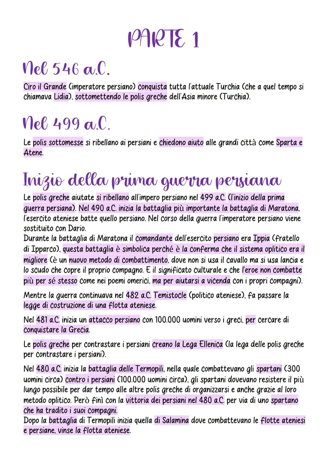 PARTE 1
nel 546 a.C.
Ciro il Grande (imperatore persiano) conquista tutta l'attuale Turchia (che a quel tempo si
chiamava Lidia), sottomette