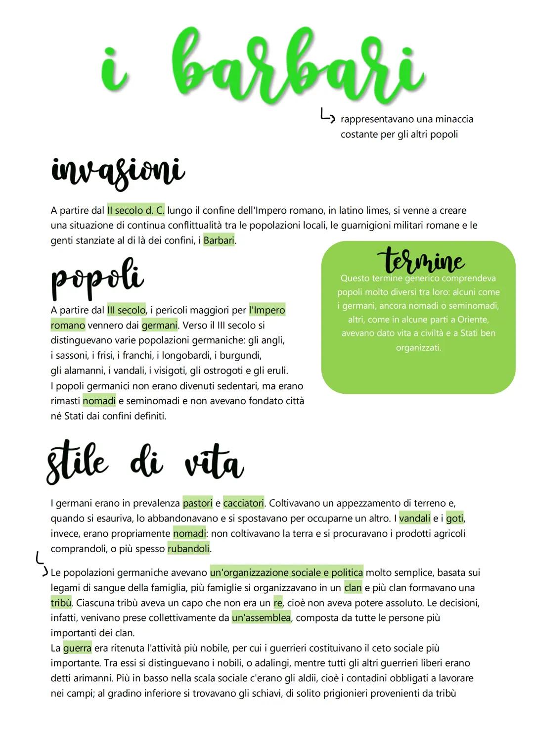# i barbari

> rappresentavano una minaccia
costante per gli altri popoli

# invasioni

A partire dal II secolo d. C. lungo il confine dell'