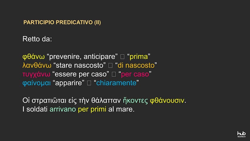ΚΡΑΤΟΥΣ ΦΙΛΟΣΕ Ε
ΤΟΣΑΓΟΡΑΝΟΜΗ
IL PARTICIPIO PREDICATIVO
Ε
ΑΙΦΙΛΟΤΕΙΜΟ PARTICIPIO PREDICATIVO
Completa logicamente il verbo da cui dipende.
R