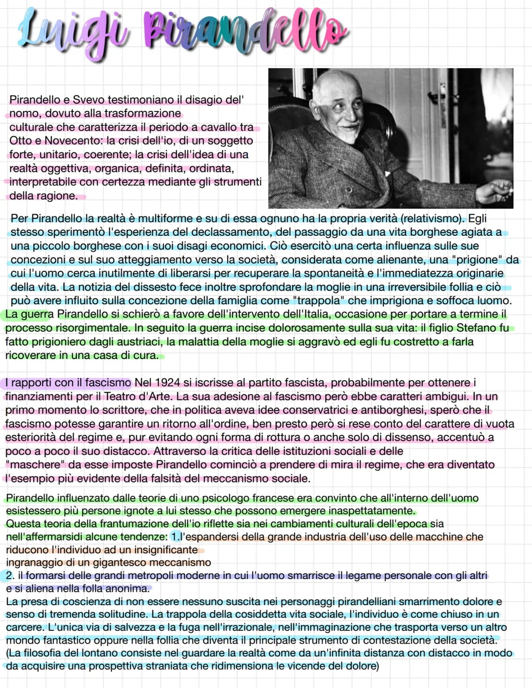 
<p>Luigi Pirandello e Svevo testimoniano il disagio dell'uomo, dovuto alla trasformazione culturale che caratterizza il periodo a cavallo t