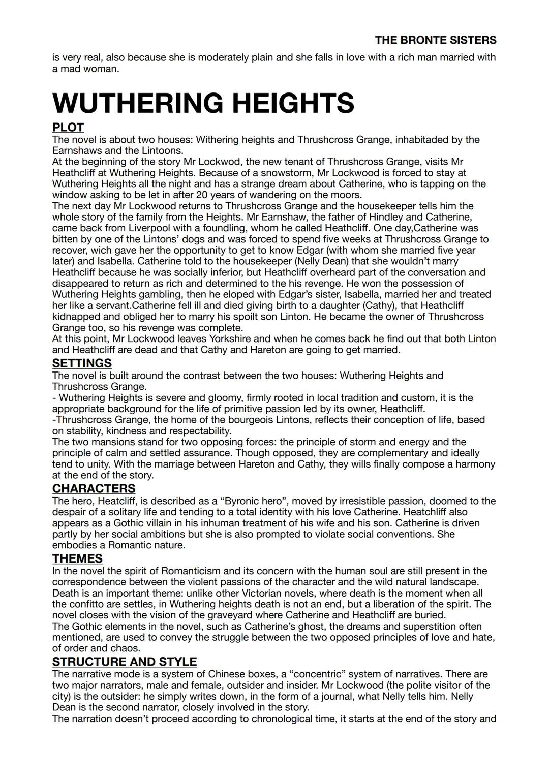 # THE BRONTE SISTERS

# JANE EYRE

## PLOT

The protagonist of the novel is Jane, a poor orphan brought up by her unkind aunt, Mrs Reed. She