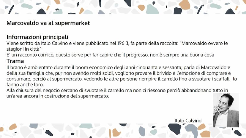 MARCOVALDO VA AL SUPER
MARKET
3
izlen
2
Di Italo Calvino %
Marcovaldo va al supermarket
Informazioni principali
Viene scritto da Italo Calvi