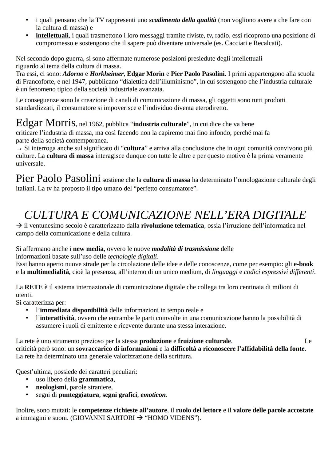 # INDUSTRIA CULTURALE E COMUNICAZIONE DI
MASSA

L'industria culturale: nel 1947, Adorno e Horkheimer (scuola di Francoforte), pubblicano
"di