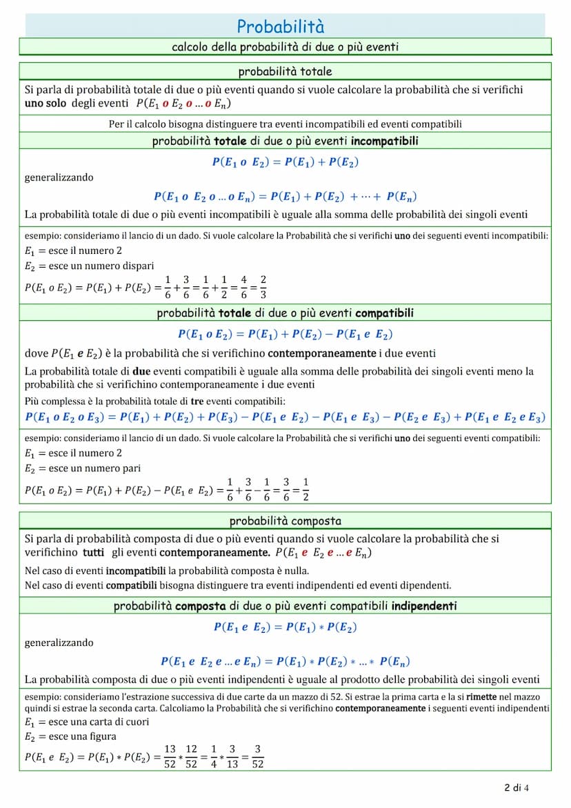 Probabilità
definizione classica di probabilità
numero di casi favorevoli
numero di casi possibili
P(E) è la probabilità che si verifichi l'