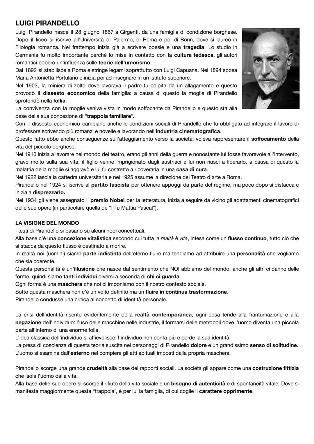 LUIGI PIRANDELLO
Luigi Pirandello nasce il 28 giugno 1867 a Girgenti, da una famiglia di condizione borghese.
Dopo il liceo si iscrive all'U