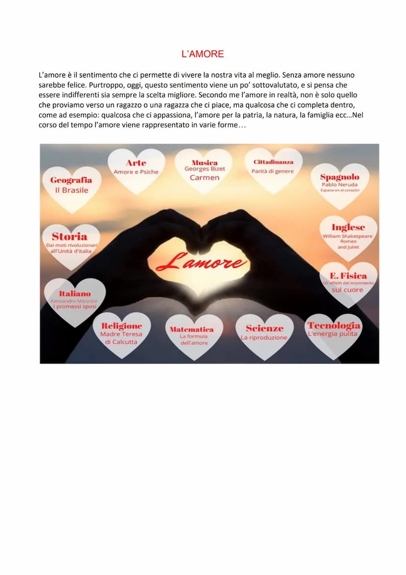 
<p>L'amore è il sentimento che ci permette di vivere la nostra vita al meglio. Senza amore nessuno sarebbe felice. Purtroppo, oggi, questo 
