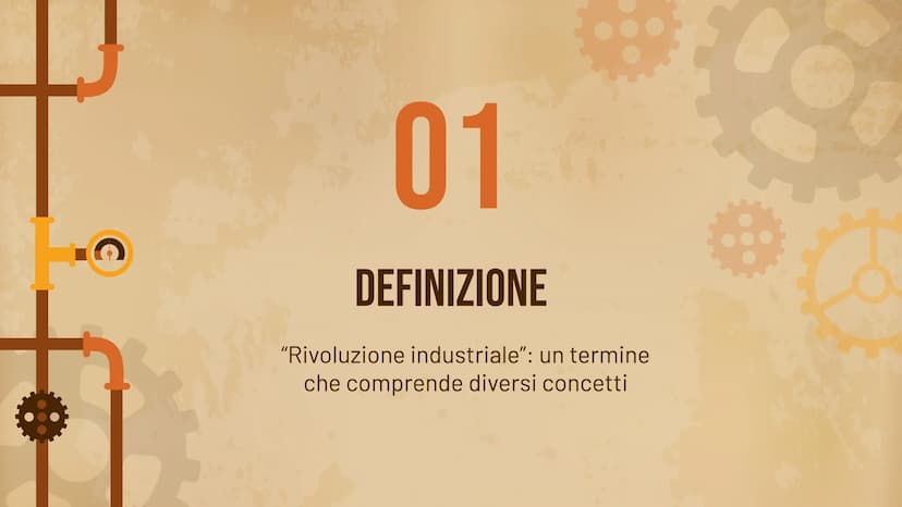 3
RIVOLUZIONE
INDUSTRIALE
JUJ
t 01
DEFINIZIONE
03
INVENZIONI
02
CONTESTO STORICO
04
EFFETTI H
C
01
DEFINIZIONE
"Rivoluzione industriale": un
