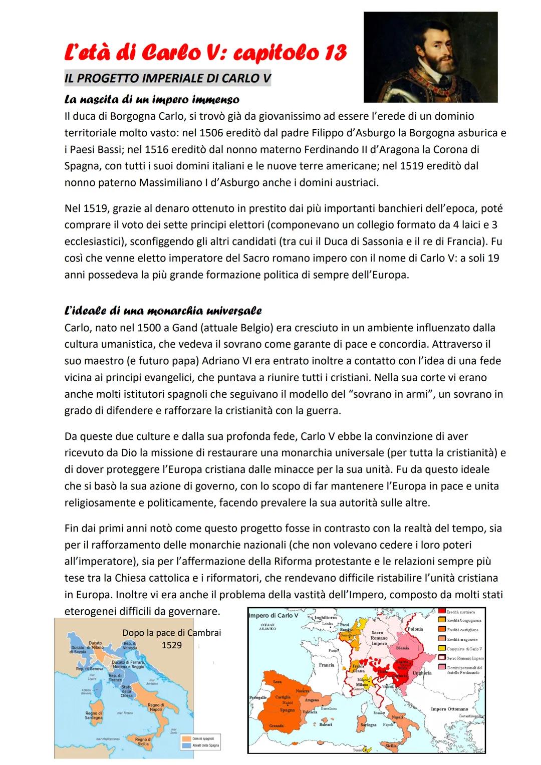l'età di Carlo V: capitolo 13
IL PROGETTO IMPERIALE DI CARLO V
La nascita di un impero immenso
Il duca di Borgogna Carlo, si trovò già da gi