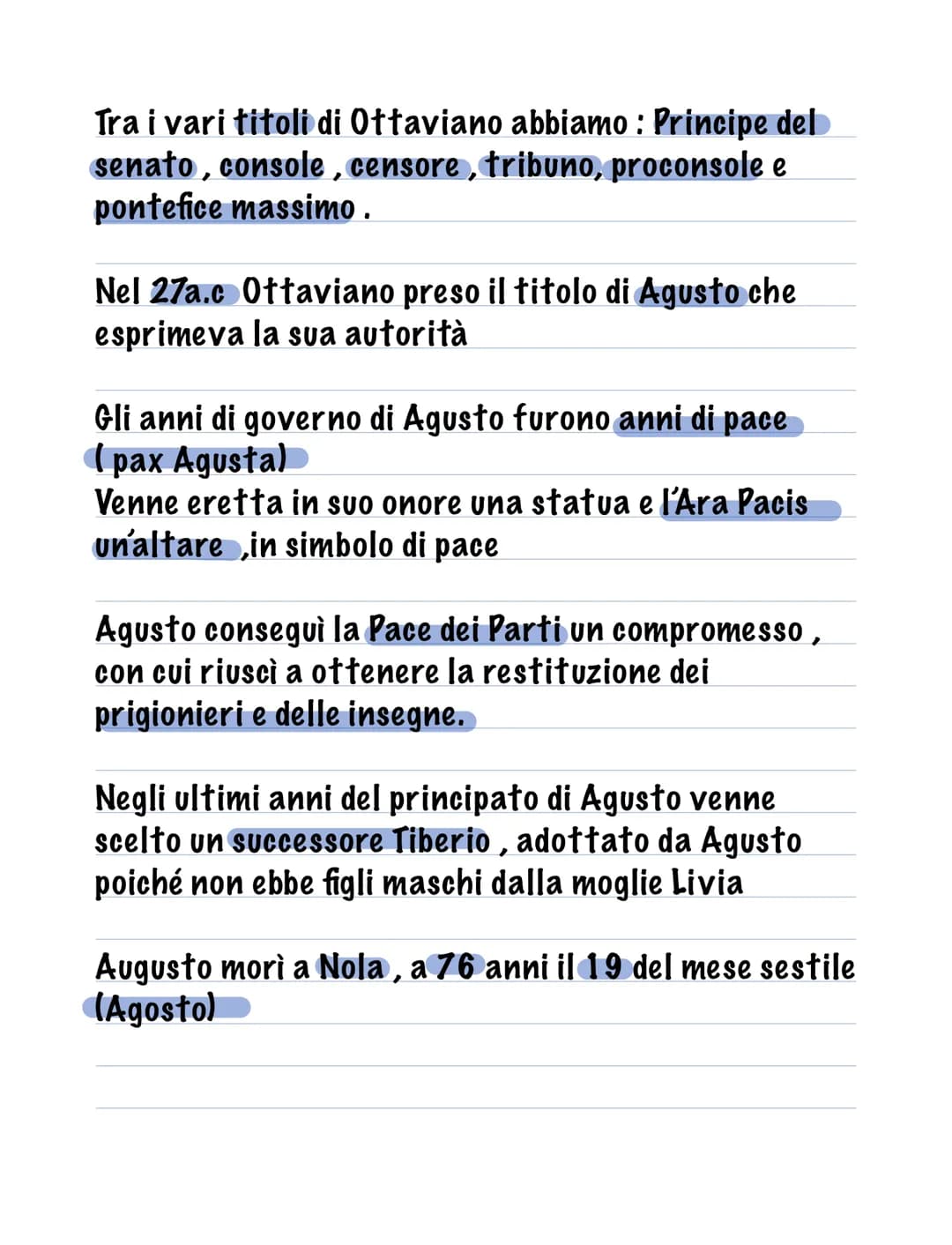 Con la battaglia di Azio termina il periodo delle
guerre civili, Ottaviano si proclama restauratore
della pace e crea un nuovo tipo di gover