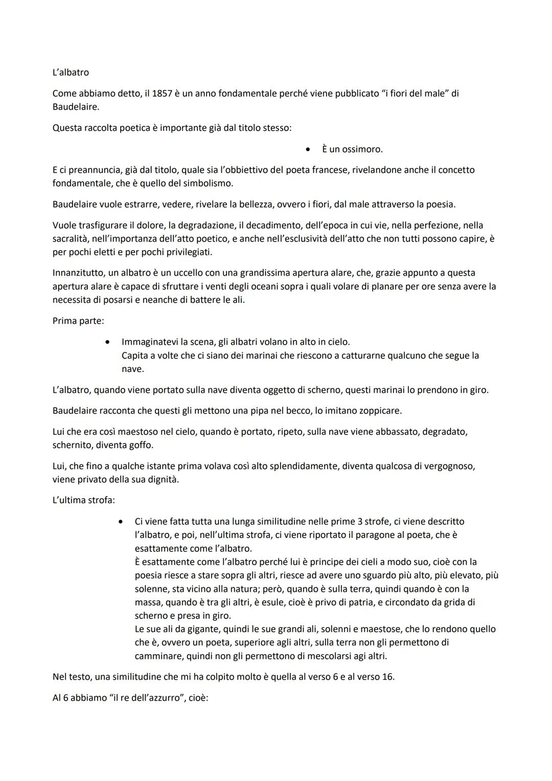 # L'albatro

Come abbiamo detto, il 1857 è un anno fondamentale perché viene pubblicato "i fiori del male" di
Baudelaire.

Questa raccolta p