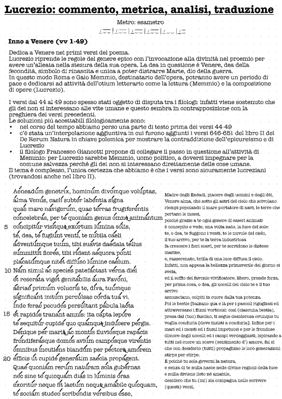 Lucrezio: analisi di alcuni passi 