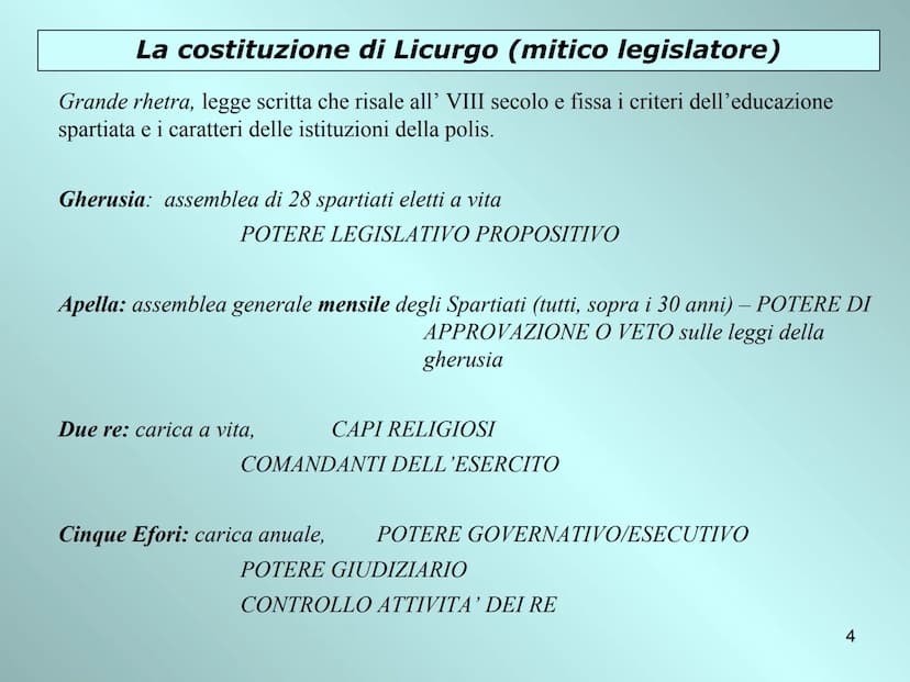 Sparta e Atene
due opposti
modelli politici
i
Licurgo
Solone
1 Sparta: città della guerra
Dove: in Laconia (tra VIII eVII sec. conquista del