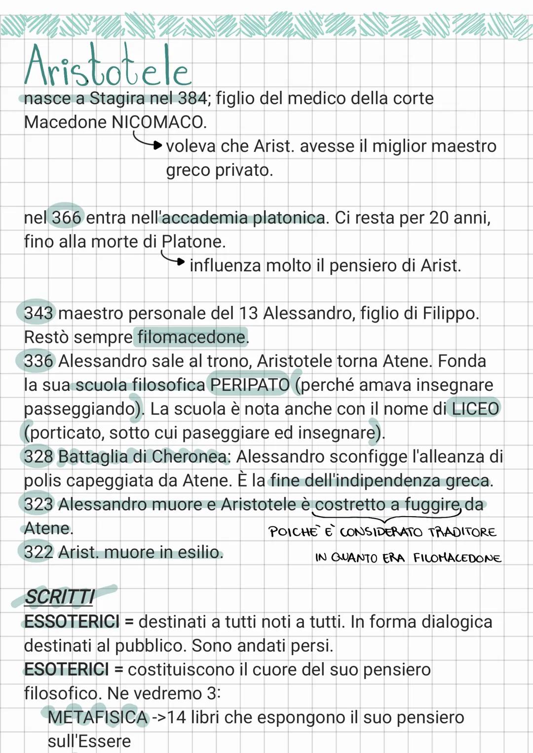 # Aristotele

nasce a Stagira nel 384; figlio del medico della corte
Macedone NICOMACO.

- voleva che Arist. avesse il miglior maestro
greco