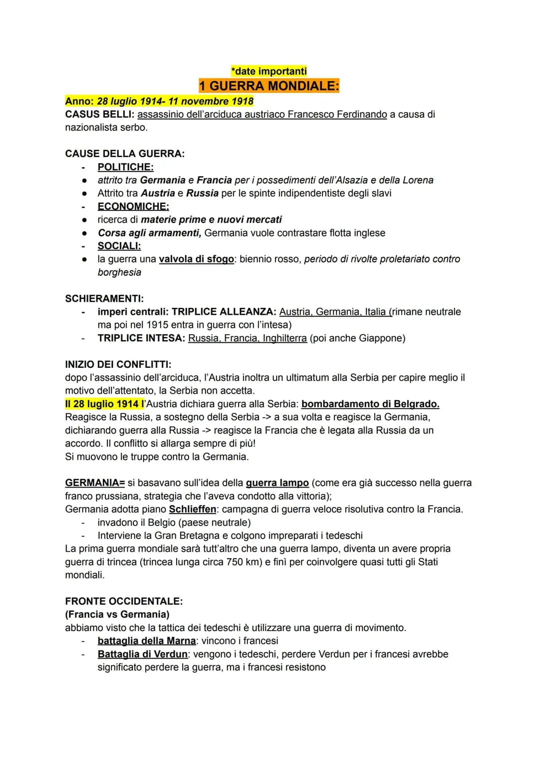 APPUNTI sulla 1 e 2 Guerra Mondiale, Fascismo e Nazismo. Classe 5 superiore, Liceo Linguistico