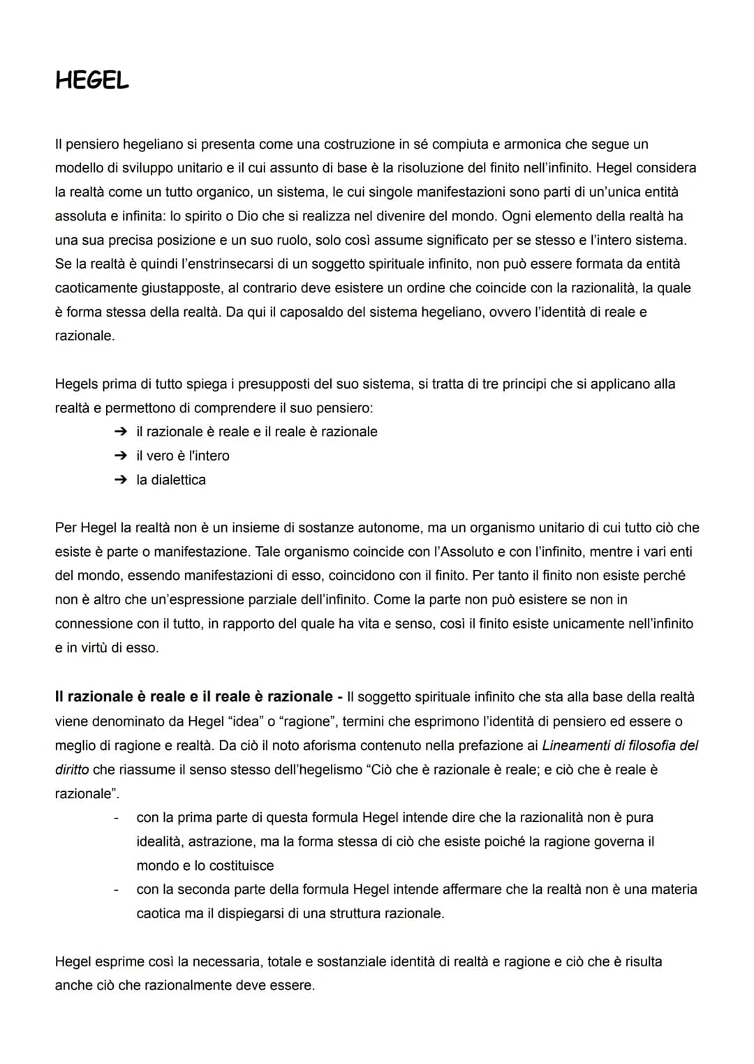 HEGEL
Il pensiero hegeliano si presenta come una costruzione in sé compiuta e armonica che segue un
modello di sviluppo unitario e il cui as