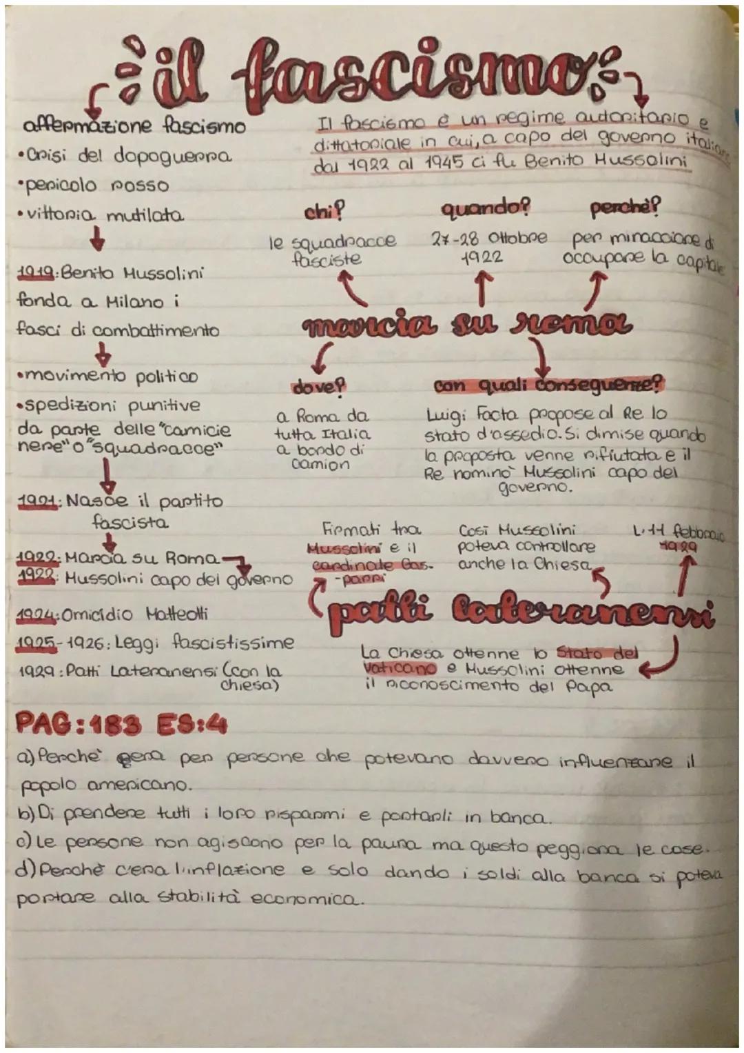 # il fascismo

affermazione fascismo
* Orisi del dopoguerra
* pericolo posso
* vittoria mutilata

↓

1919: Benito Mussolini
fonda a Milano i