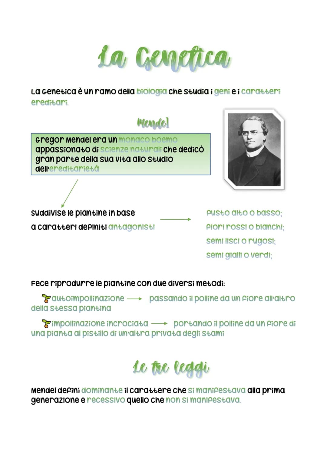 La Genetica
La Genetica è un ramo della biologia che studia i geni ei caratteri
ereditari
Mendel
Gregor Mendel era monaco boemo
appassionato